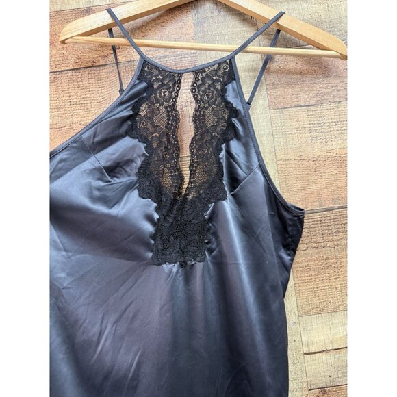 Frederick's of Hollywood Black Satin Lace Trim Sleeveless Nightgown Large - Picture 3 of 9